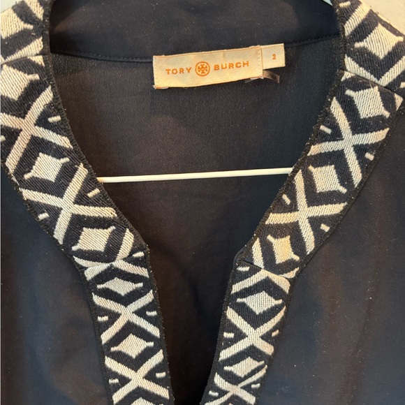 Tory Burch Ariana Embroidered Ribbon Trimmed Tunic Black Size 2 Quiet Luxury - Picture 2 of 11